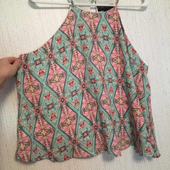 SOLD// Forever 21 Tribal Printed Halter Blouse - Picture 2 of 7